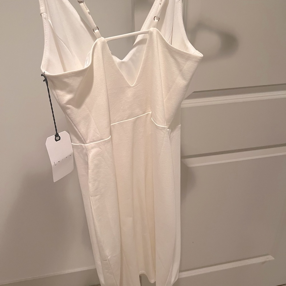 Leith Nordstrom cotton creamy white dress with slit and adjustable straps